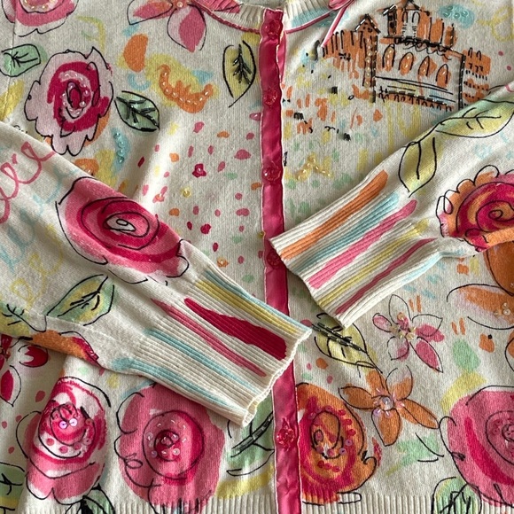 I.e. Cardigan Womens Floral Funky Button Up Cardigan Size M Colorful - Picture 10 of 14